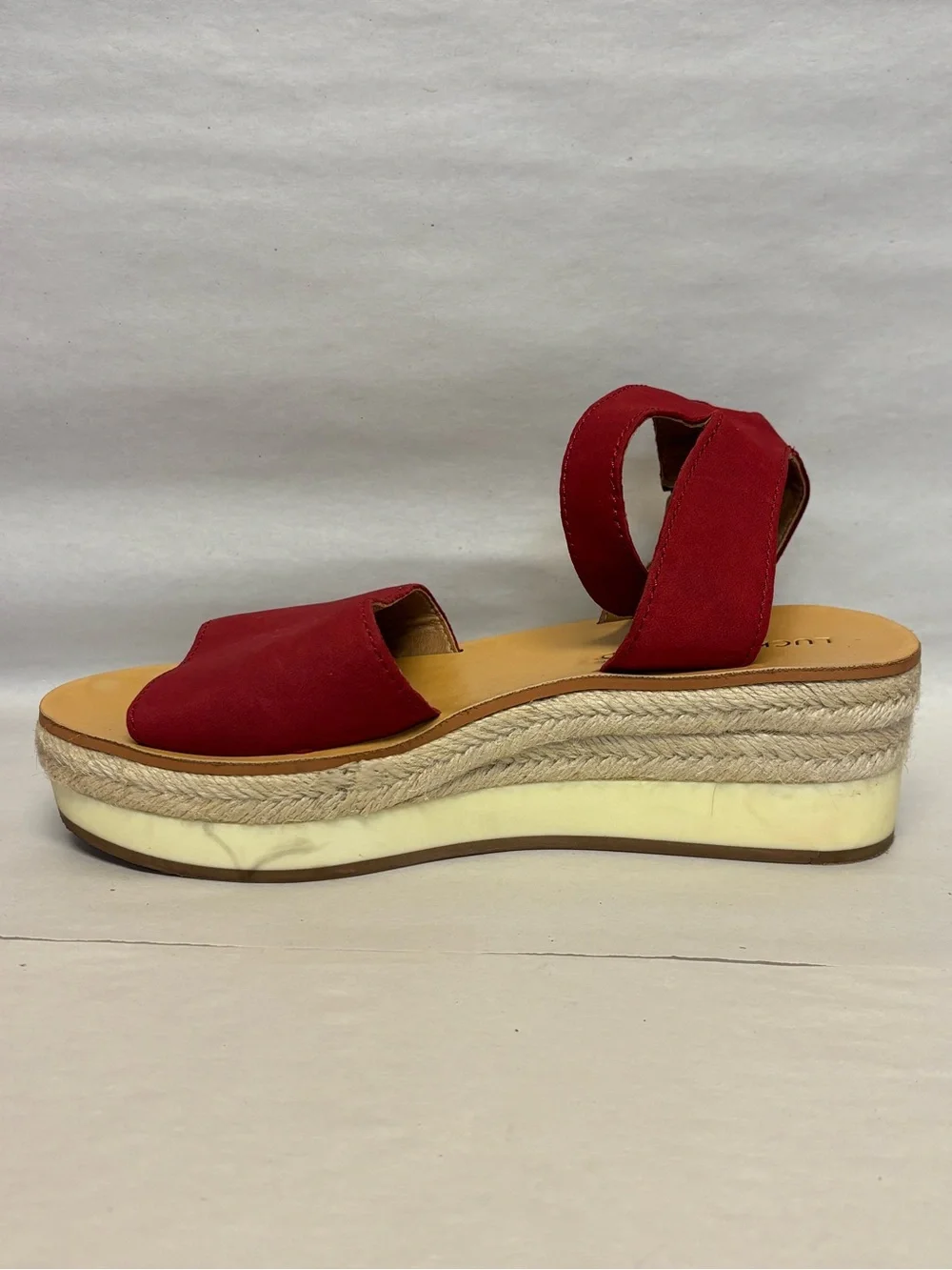 LUCKY BRAND Red Suede Flat Espadrille Ankle Strap Sandals 7M #6046